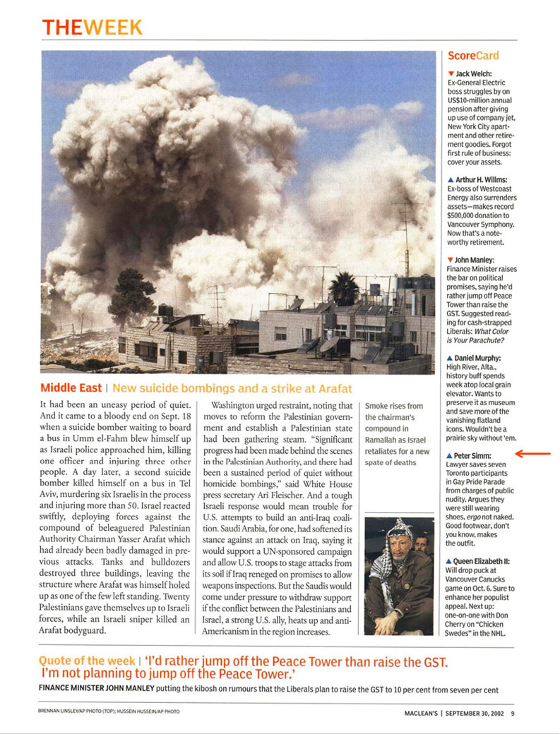 Maclean’s Magazine 2002-09-30 p.9 - “Scorecard” [congratulates Simm]